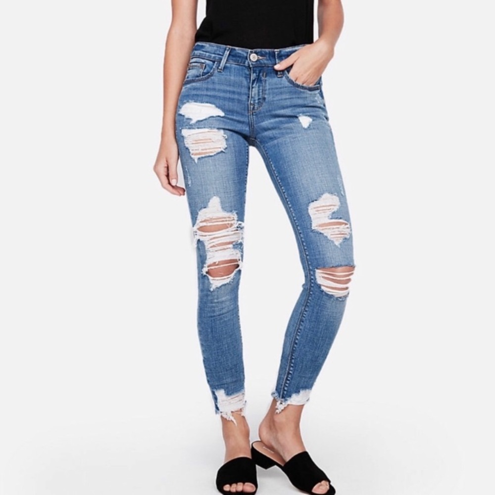 Express Ankle Ripped Skinny Stretch Performance Jeans 12 Petite